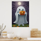 Niedlicher Cartoon Ghost Holding einer Trick-oder- Poster (Küche)