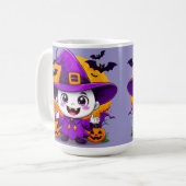 Niedlicher Cartoon Ghost in Hexenhut Kaffeetasse (Vorderseite Links)