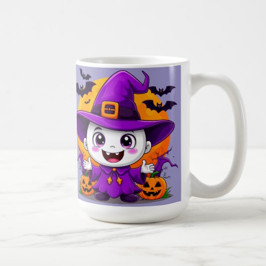 Niedlicher Cartoon Ghost in Hexenhut Kaffeetasse (Rechts)