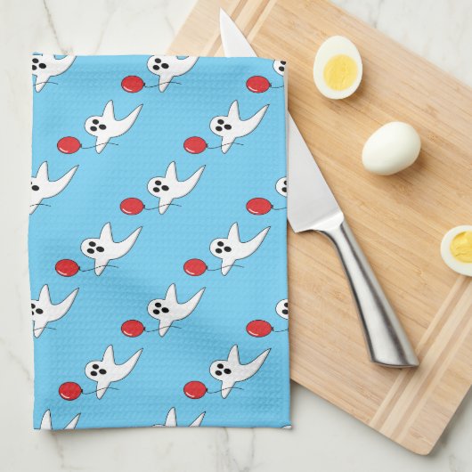 Niedlicher Cartoon Ghost mit Red Balloon Pattern Geschirrtuch (Viertel Falte)