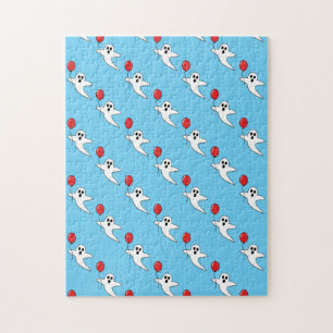 Niedlicher Cartoon Ghost mit Red Balloon Pattern Puzzle