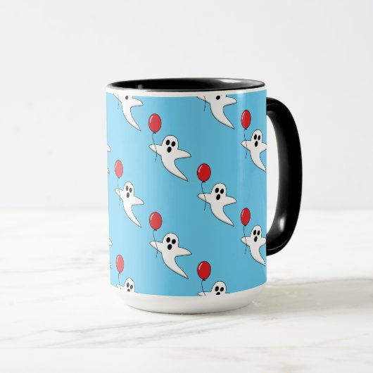 Niedlicher Cartoon Ghost mit Red Balloon Pattern Tasse (VorderseiteRechts)