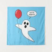 Niedlicher Cartoon Ghost mit Red Balloon Wandteppich (Vorderseite)