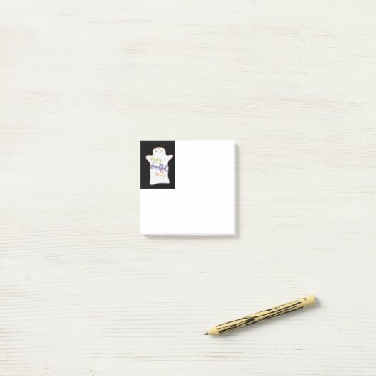 Niedlicher Cartoon-Ghost mit Textepad Post-it Klebezettel (Auf Schreibtisch)