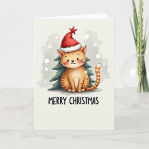 Niedlicher Cartoon Ginger Cat in Weihnachtsmannmüt Karte