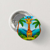 Niedlicher Cartoon Giraffe in einer tropischen Lan Button (Vorne & Hinten)