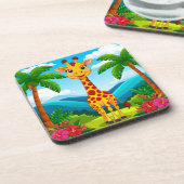 Niedlicher Cartoon Giraffe in einer tropischen Lan Getränkeuntersetzer (Linke Seite)