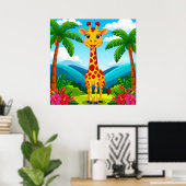 Niedlicher Cartoon Giraffe in einer tropischen Lan Poster (Heimbüro)