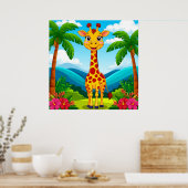 Niedlicher Cartoon Giraffe in einer tropischen Lan Poster (Küche)