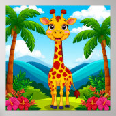 Niedlicher Cartoon Giraffe in einer tropischen Lan Poster (Vorne)