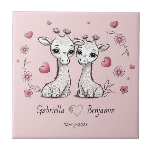 Niedlicher Cartoon Giraffe Liebhaber Herzlich Will Fliese