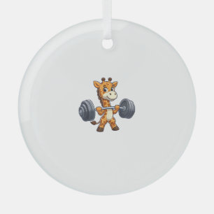 Niedlicher Cartoon Giraffe Lifting Weights Fitness Ornament Aus Glas