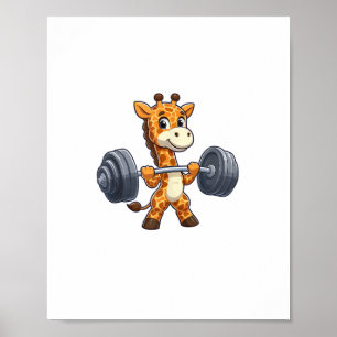 Niedlicher Cartoon Giraffe Lifting Weights Fitness Poster