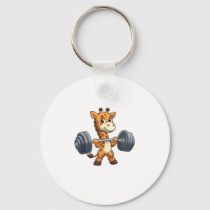 Niedlicher Cartoon Giraffe Lifting Weights Fitness Schlüsselanhänger