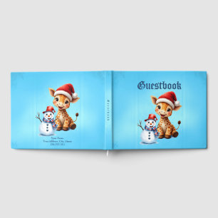 Niedlicher Cartoon Giraffe mit Weihnachtsmannmütze Gästebuch