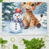 Niedlicher Cartoon Giraffe mit Weihnachtsmannmütze Geschirrtuch (Gefaltet)