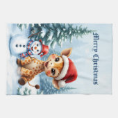 Niedlicher Cartoon Giraffe mit Weihnachtsmannmütze Geschirrtuch (Horizontal)