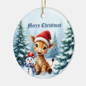 Niedlicher Cartoon Giraffe mit Weihnachtsmannmütze Keramik Ornament (Links)