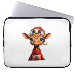 Niedlicher Cartoon Giraffe mit Weihnachtsmannmütze Laptopschutzhülle