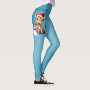 Niedlicher Cartoon Giraffe mit Weihnachtsmannmütze Leggings