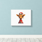 Niedlicher Cartoon Giraffe mit Weihnachtsmannmütze Leinwanddruck (Insitu (Holzboden))