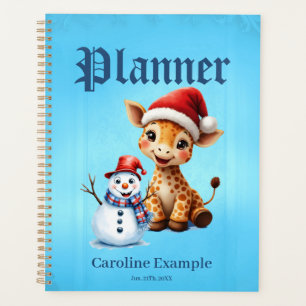 Niedlicher Cartoon Giraffe mit Weihnachtsmannmütze Planer