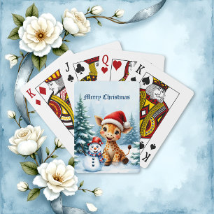 Niedlicher Cartoon Giraffe mit Weihnachtsmannmütze Spielkarten