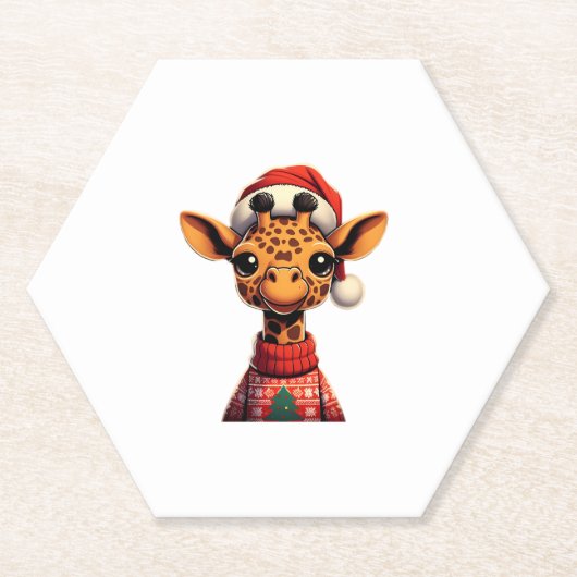 Niedlicher Cartoon Giraffe mit Weihnachtsmannmütze Untersetzer (Vorderseite)