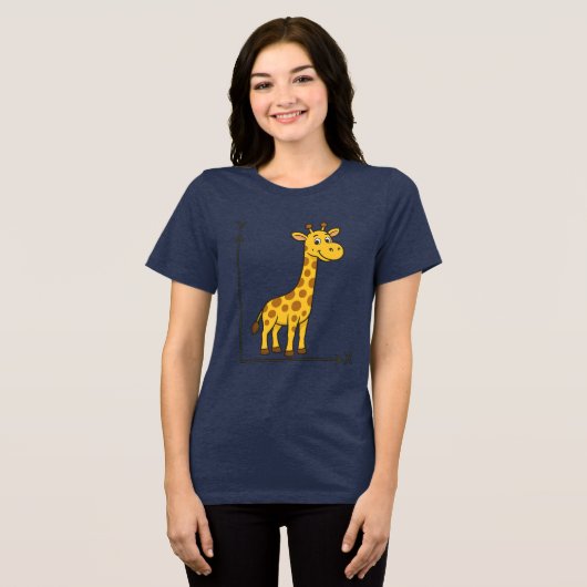 Niedlicher Cartoon Giraffe über Mathe X-Y-Achse Tri-Blend Shirt (Vorderseite voll)