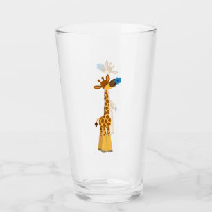 Niedlicher Cartoon Giraffe und Blauer Blume Glass Glas