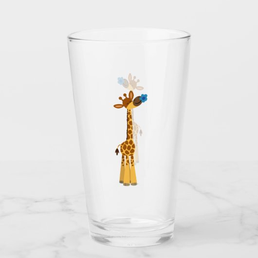Niedlicher Cartoon Giraffe und Blauer Blume Glass  Glas (Vorderseite)