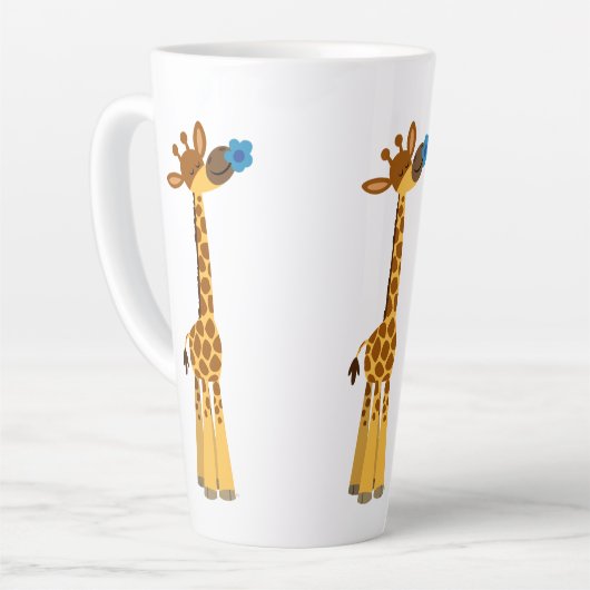 Niedlicher Cartoon Giraffe und Blume Latte Tasse (Linke Ecke)