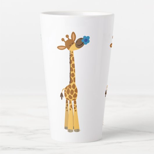 Niedlicher Cartoon Giraffe und Blume Latte Tasse (Vorderseite)