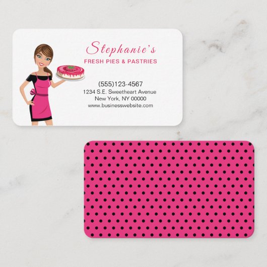 Niedlicher Cartoon Girl Holding Cake Food Bäckerei Visitenkarte (Vorne/Hinten)