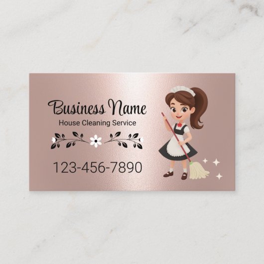 Niedlicher Cartoon Girl House Reinigungsservice Ro Visitenkarte (Vorderseite)