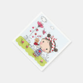 Niedlicher Cartoon Girl mit Ladybug in Garden Scen Serviette (Ecke)