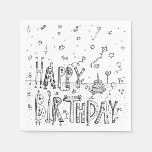 NIEDLICHER CARTOON GLÜCKLICHES BIRTHTAGES BLACK I SERVIETTE