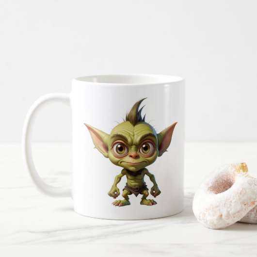 Niedlicher Cartoon Goblin mit Pointy Ohren Kaffeetasse (Mit Donut)