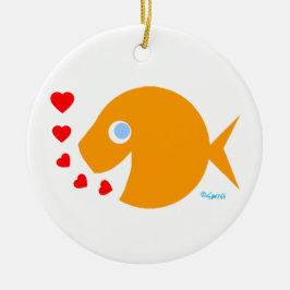 Niedlicher Cartoon Goldfish Kisses und Liebe Keramikornament