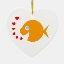 Niedlicher Cartoon Goldfish mit blauen Augen Herz  Keramikornament