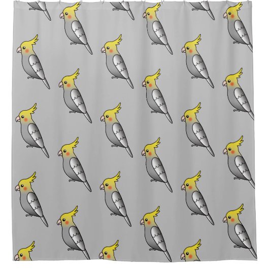 Niedlicher Cartoon Graues Cockatiel-Vogelmuster Duschvorhang (Vorderseite)