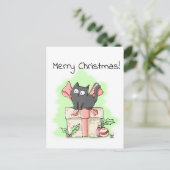 Niedlicher Cartoon Gray Kitten Frohe Weihnachten Postkarte (Stehend Vorderseite)