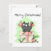 Niedlicher Cartoon Gray Kitten Frohe Weihnachten Postkarte (Vorne/Hinten)