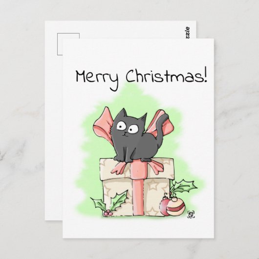 Niedlicher Cartoon Gray Kitten Frohe Weihnachten Postkarte (Vorne/Hinten)