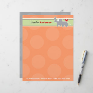 Niedlicher Cartoon Gray Rhinoceros Orange Polka Do Briefbogen