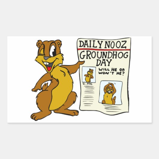 Niedlicher Cartoon Groundhog w/Groundhog Day Newpa Rechteckiger Aufkleber (Vorderseite)