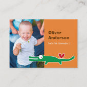 Niedlicher Cartoon Grüner Alligator Foto Kinderspi Telefonnummerkarte (Vorderseite)