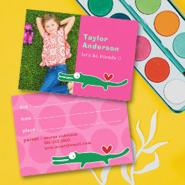 Niedlicher Cartoon Grüner Alligator Foto Kinderspi Telefonnummerkarte