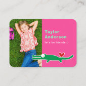 Niedlicher Cartoon Grüner Alligator Foto Kinderspi Telefonnummerkarte (Vorderseite)