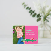 Niedlicher Cartoon Grüner Alligator Foto Kinderspi Telefonnummerkarte (Stehend Vorderseite)